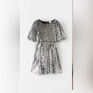 Zara Silver Sequin Short Sleeve Party Dress Girls Size 11/12